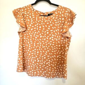 Milk & honey women's burnt orange & white ruffle sleeve blouse size L